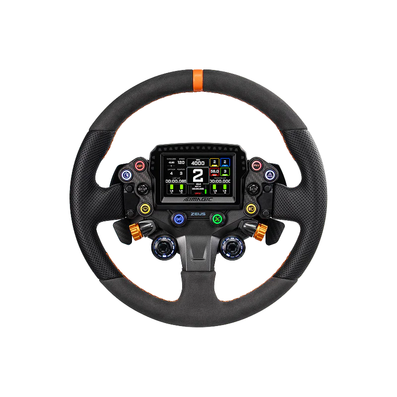 Steering Wheel Simagic Zeus Sport - front view with additional display attatched magicdash 4